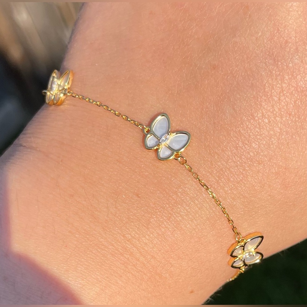 Rachel Zoe 18K Gold Plated Sterling Silver Bracelet with MOP butterflies.